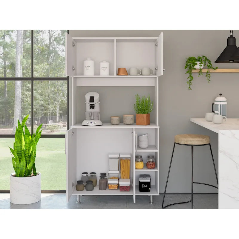 Kitchen Pantry Double Door Cabinet, Four Legs, Three Shelves