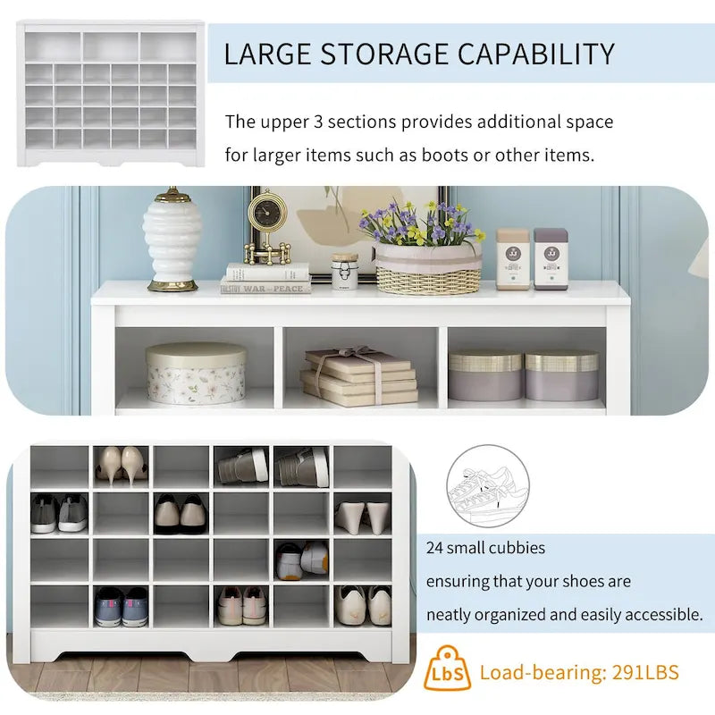Sleek Design 24 Shoe Cubby Console, Modern Shoe Cabinet with Curved Base, Versatile Sideboard with High-quality
