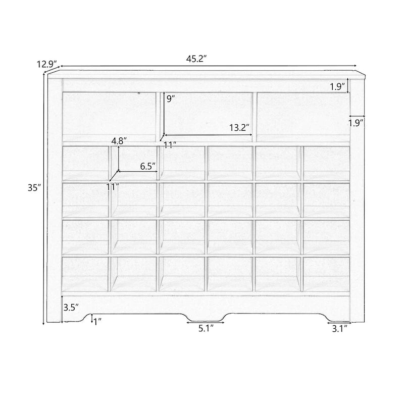 Sleek Design 24 Shoe Cubby Console, Modern Shoe Cabinet with Curved Base, Versatile Sideboard with High-quality