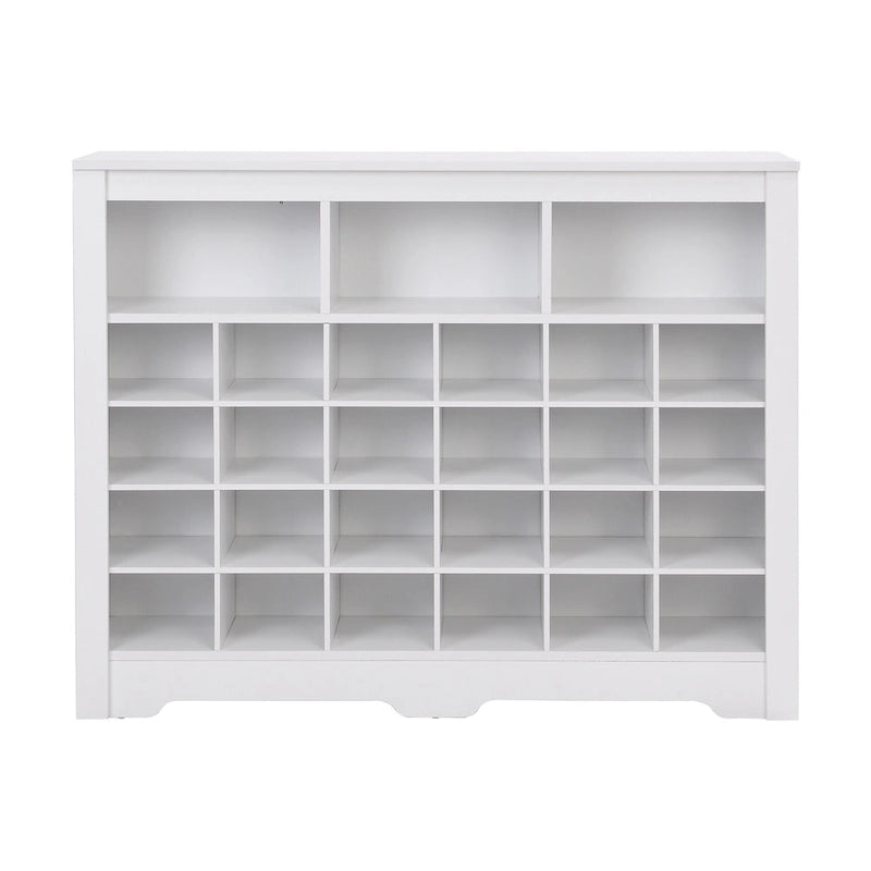 Sleek Design 24 Shoe Cubby Console, Modern Shoe Cabinet with Curved Base, Versatile Sideboard with High-quality
