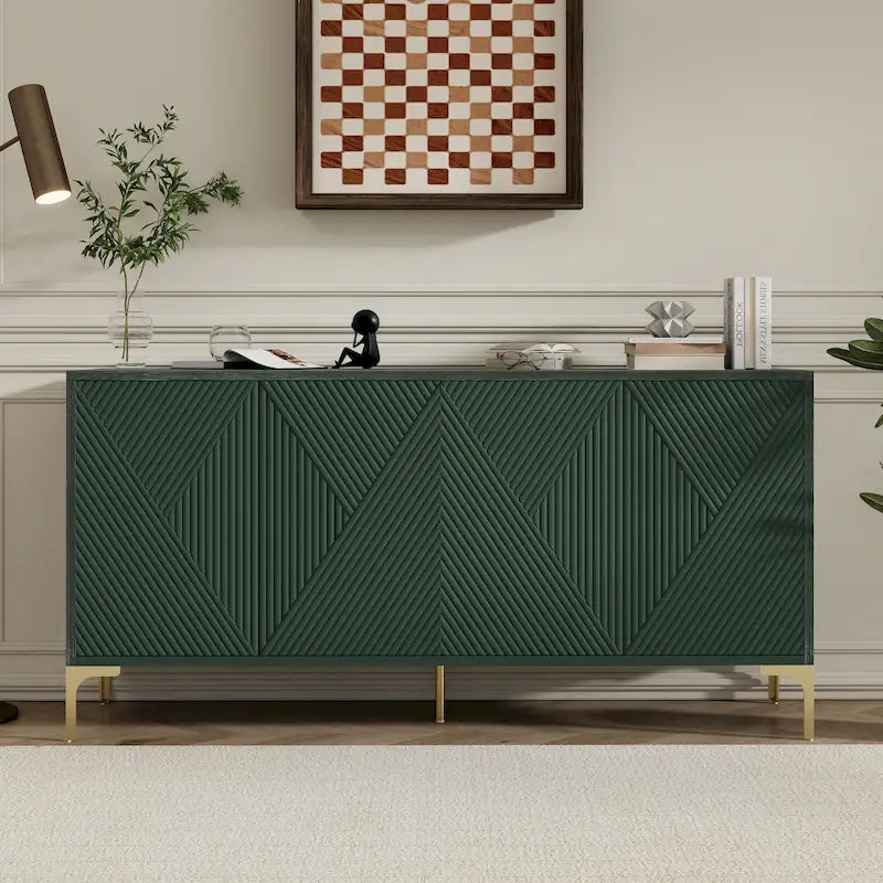 60 4-Door Sideboard Cabinet with Carved Door Panels and Adjustable Shelves for Entryway Dining Room Living Room