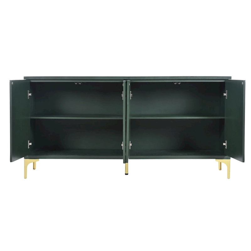 60 4-Door Sideboard Cabinet with Carved Door Panels and Adjustable Shelves for Entryway Dining Room Living Room