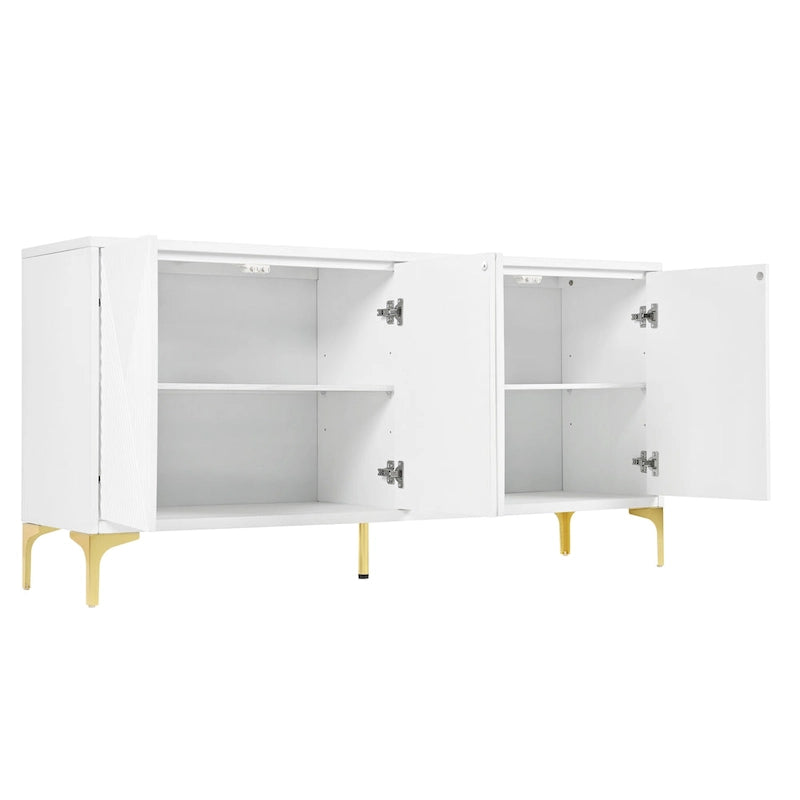 60 4-Door Sideboard Cabinet with Carved Door Panels and Adjustable Shelves for Entryway Dining Room Living Room
