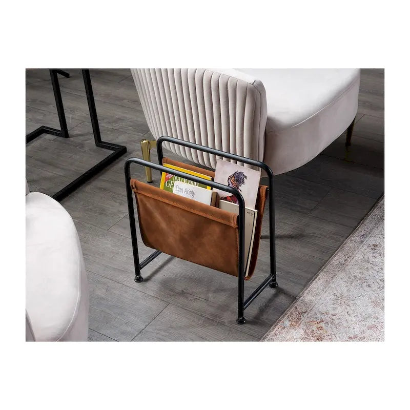 Osi Freestanding Metal Frame Leatharette Sling Magazine Holder