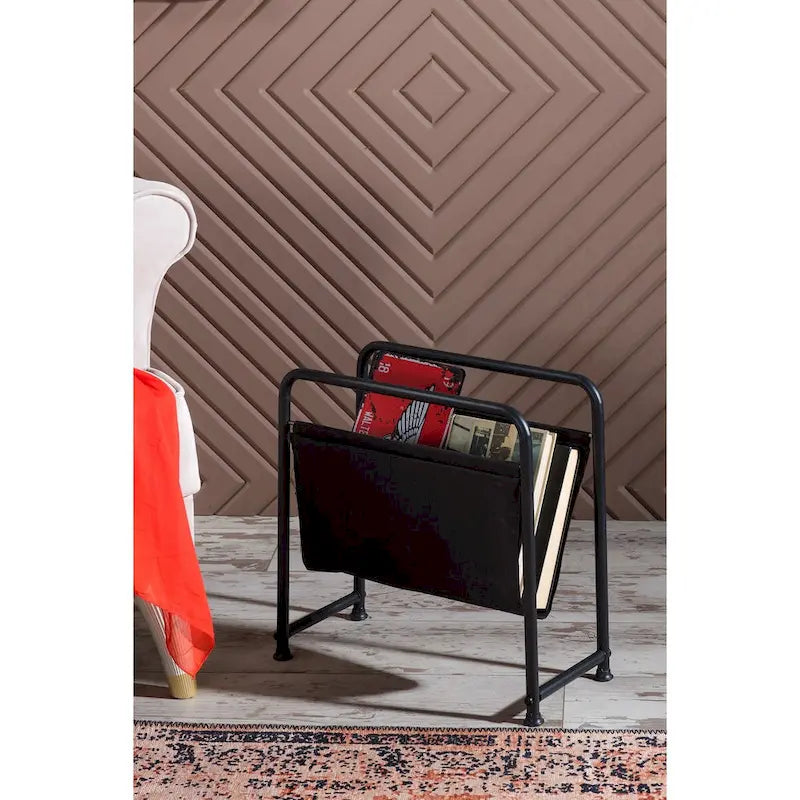 Freestanding Metal Frame Leatharette Sling Magazine Holder