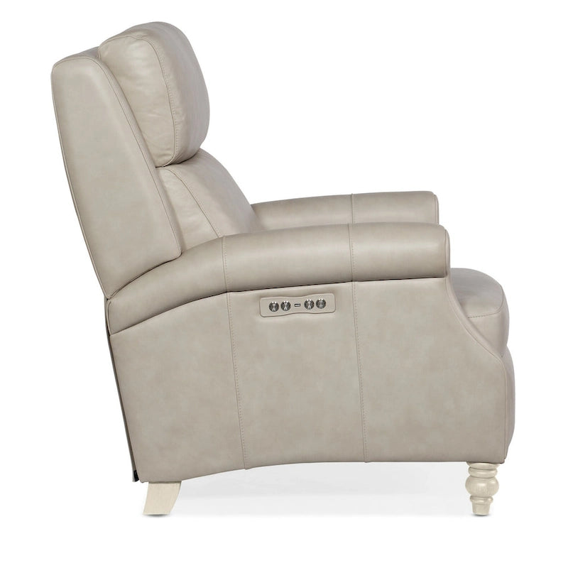 Fauteuil inclinable électrique en cuir véritable de 31 po de largeur avec appuie-tête réglable et pieds en bois tournés