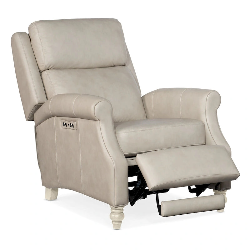 Fauteuil inclinable électrique en cuir véritable de 31 po de largeur avec appuie-tête réglable et pieds en bois tournés