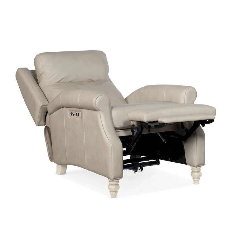 Fauteuil inclinable électrique en cuir véritable de 31 po de largeur avec appuie-tête réglable et pieds en bois tournés