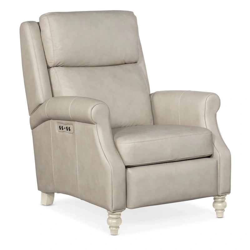 Fauteuil inclinable électrique en cuir véritable de 31 po de largeur avec appuie-tête réglable et pieds en bois tournés