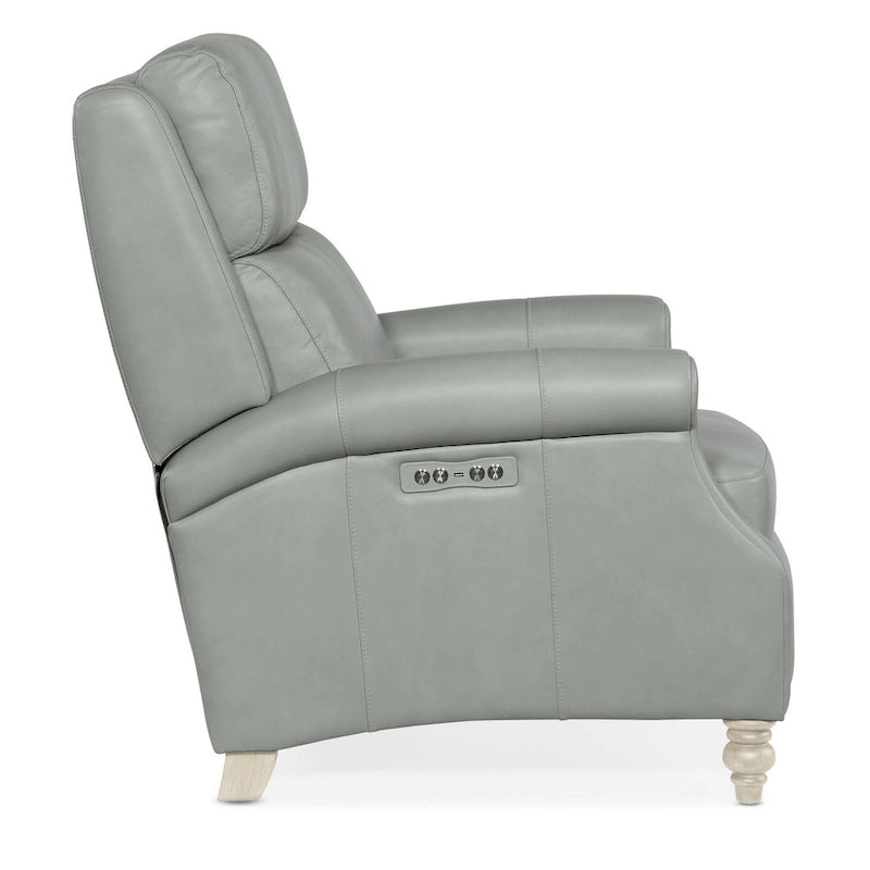 Fauteuil inclinable électrique en cuir véritable de 31 po de largeur avec appuie-tête réglable et pieds en bois tournés