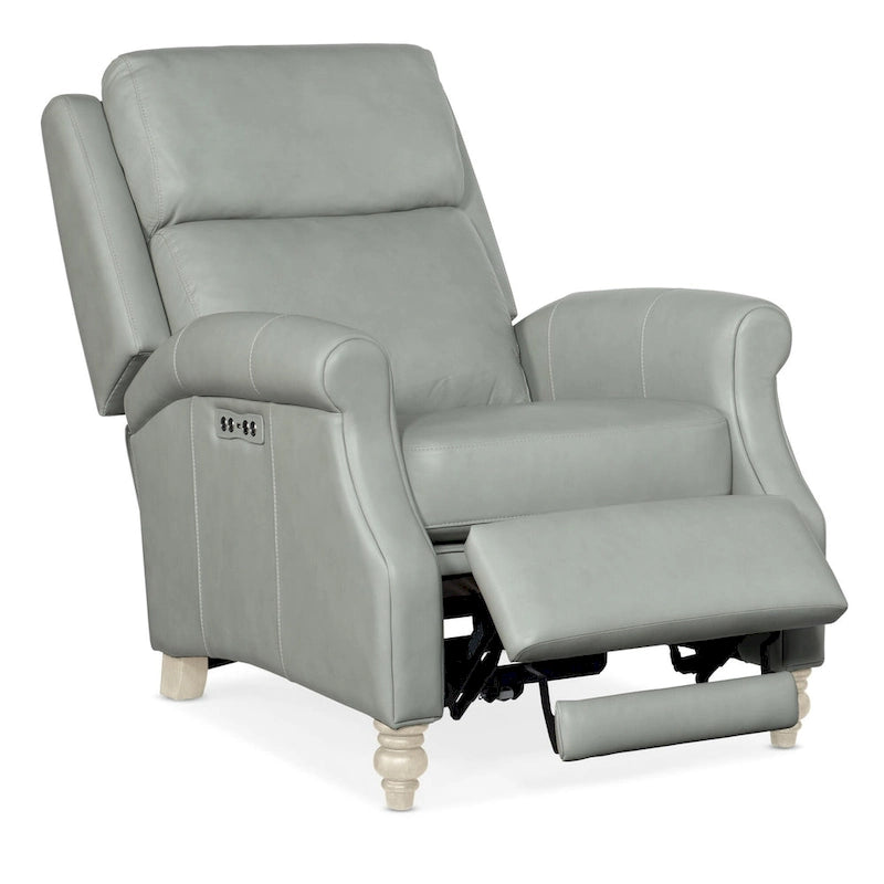 Fauteuil inclinable électrique en cuir véritable de 31 po de largeur avec appuie-tête réglable et pieds en bois tournés