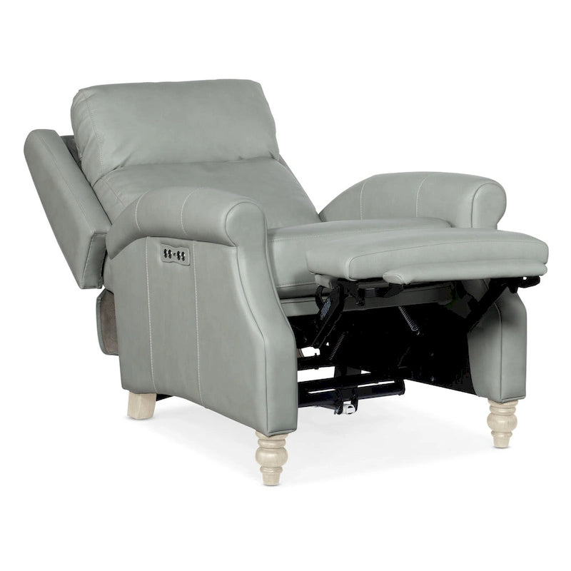 Fauteuil inclinable électrique en cuir véritable de 31 po de largeur avec appuie-tête réglable et pieds en bois tournés