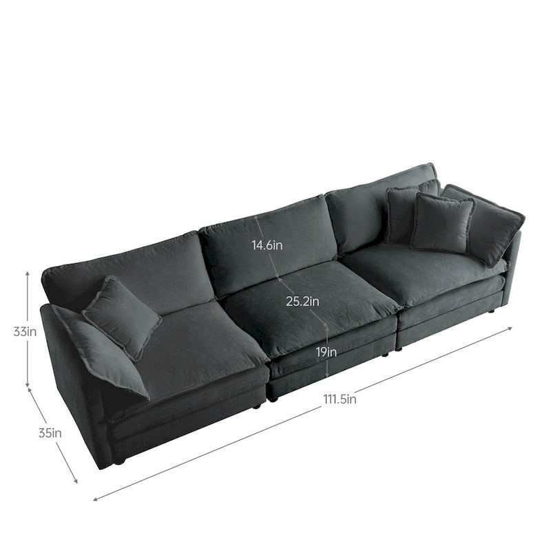 111.5 Canapé 4 places en chenille avec configurations personnalisables et confort supérieur