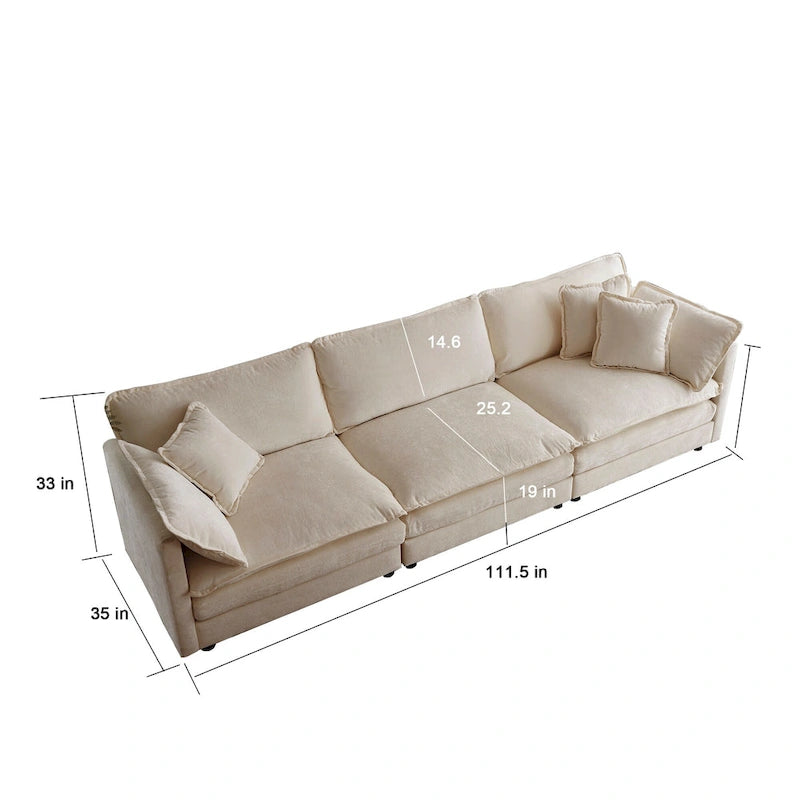 111.5 Canapé 4 places en chenille avec configurations personnalisables et confort supérieur