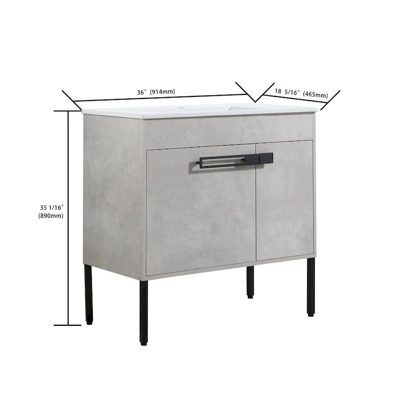 24 Inch/30 Inch /36 Inch Bathroom Vanity W/Sink Freestanding/Wall Mounted Vanity Ceramic Sink Set With Adjustable Shelf