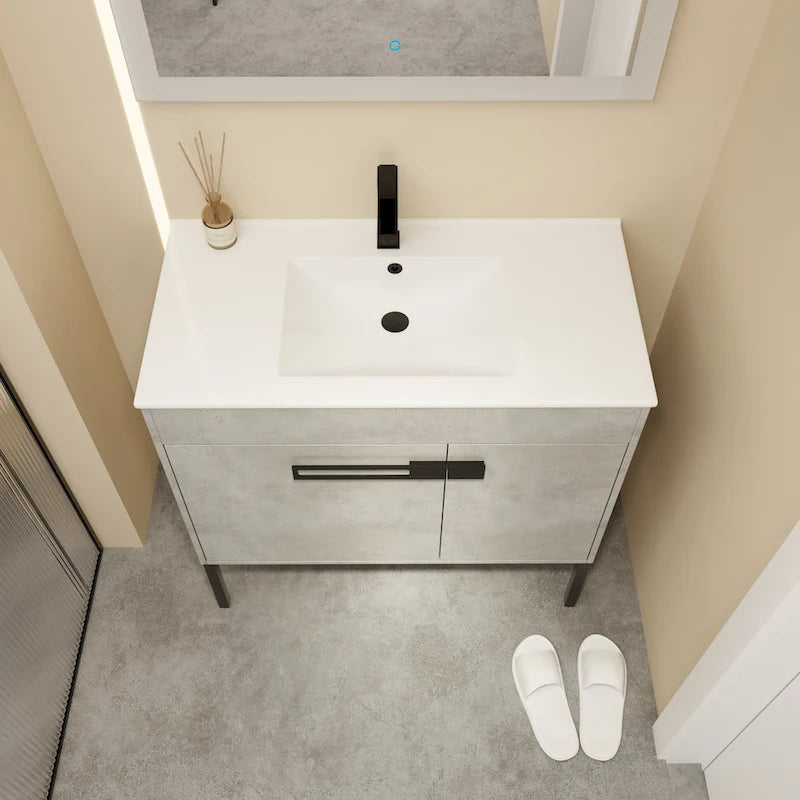 24 Inch/30 Inch /36 Inch Bathroom Vanity W/Sink Freestanding/Wall Mounted Vanity Ceramic Sink Set With Adjustable Shelf