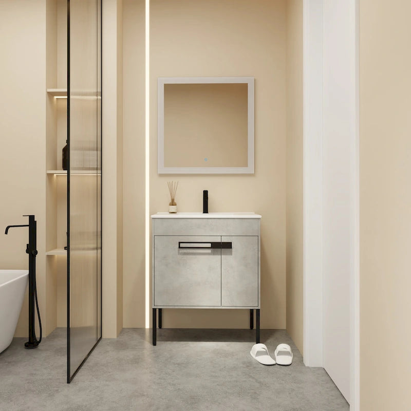24 Inch/30 Inch /36 Inch Bathroom Vanity W/Sink Freestanding/Wall Mounted Vanity Ceramic Sink Set With Adjustable Shelf