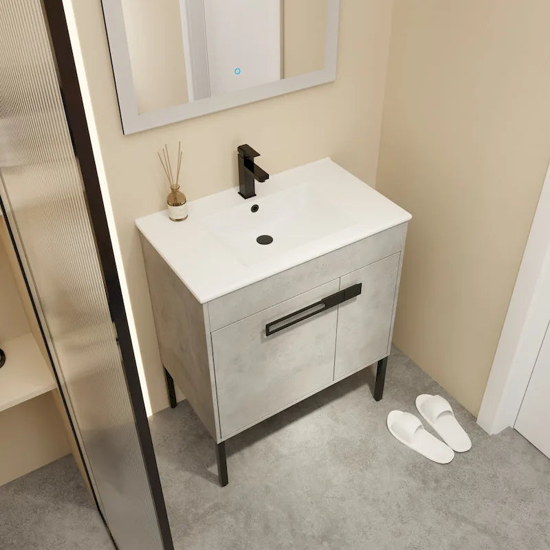 24 Inch/30 Inch /36 Inch Bathroom Vanity W/Sink Freestanding/Wall Mounted Vanity Ceramic Sink Set With Adjustable Shelf