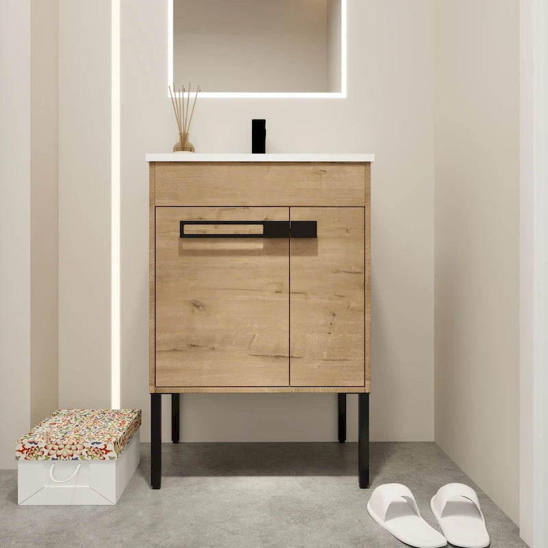 24 Inch/30 Inch /36 Inch Bathroom Vanity W/Sink Freestanding/Wall Mounted Vanity Ceramic Sink Set With Adjustable Shelf