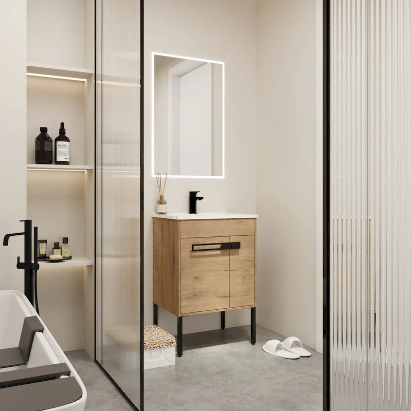 24 Inch/30 Inch /36 Inch Bathroom Vanity W/Sink Freestanding/Wall Mounted Vanity Ceramic Sink Set With Adjustable Shelf