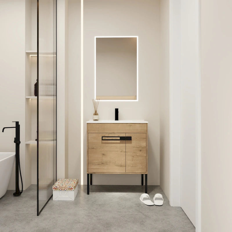 24 Inch/30 Inch /36 Inch Bathroom Vanity W/Sink Freestanding/Wall Mounted Vanity Ceramic Sink Set With Adjustable Shelf
