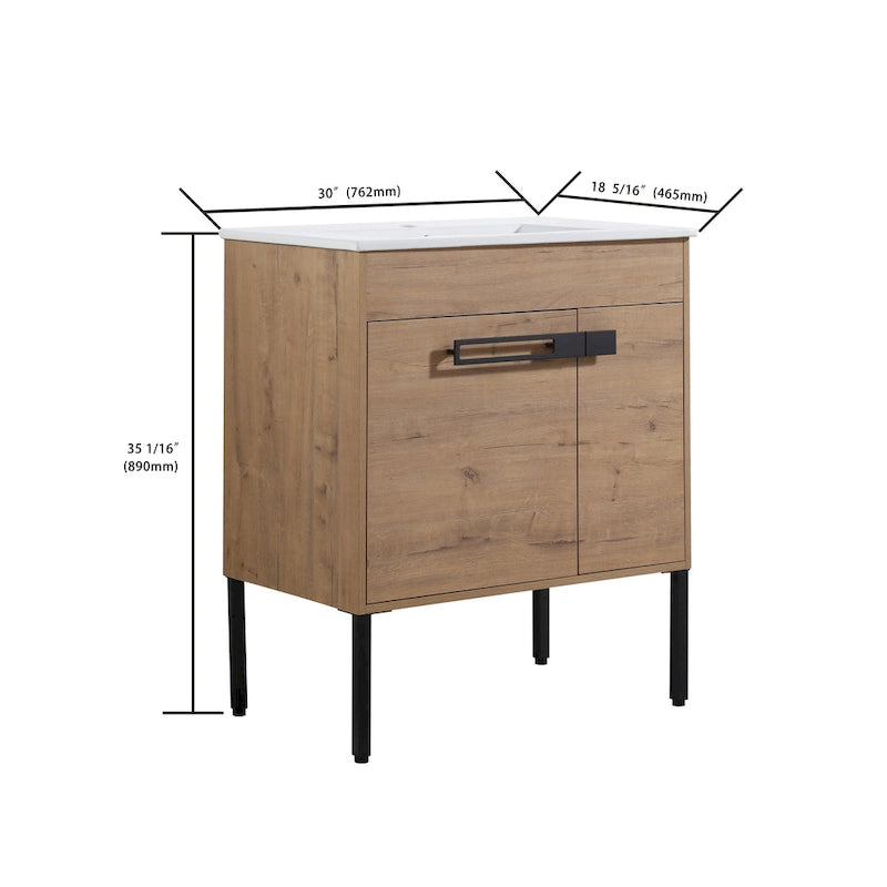 24 Inch/30 Inch /36 Inch Bathroom Vanity W/Sink Freestanding/Wall Mounted Vanity Ceramic Sink Set With Adjustable Shelf