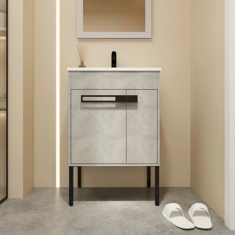 24 Inch/30 Inch /36 Inch Bathroom Vanity W/Sink Freestanding/Wall Mounted Vanity Ceramic Sink Set With Adjustable Shelf