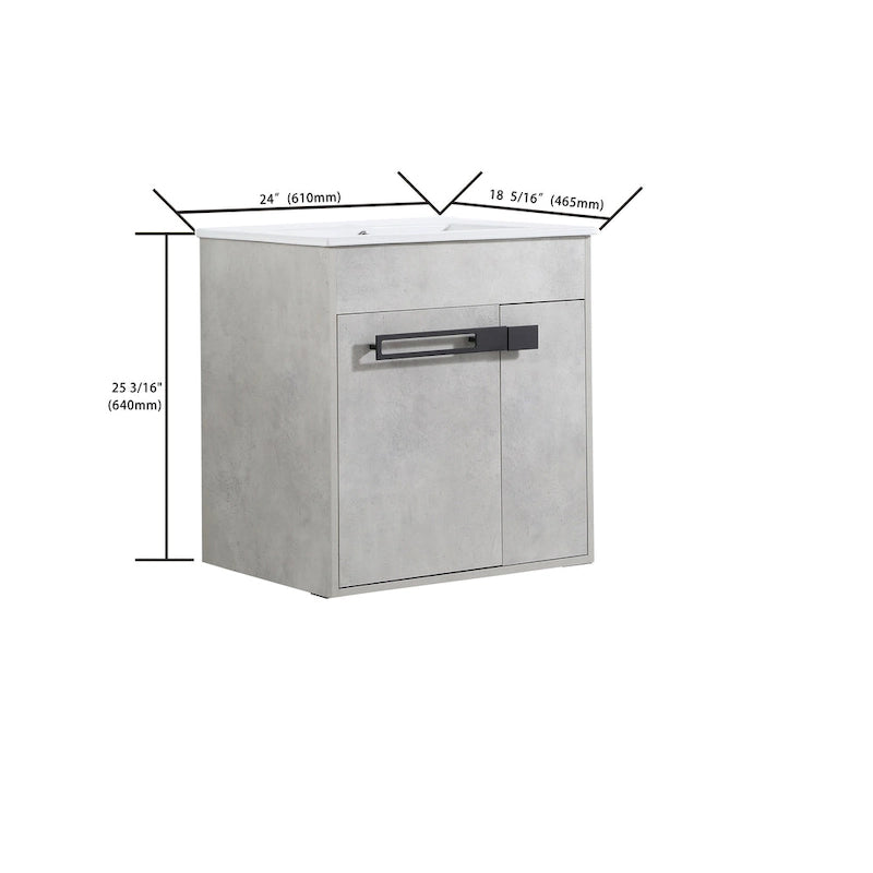 24 Inch/30 Inch /36 Inch Bathroom Vanity W/Sink Freestanding/Wall Mounted Vanity Ceramic Sink Set With Adjustable Shelf