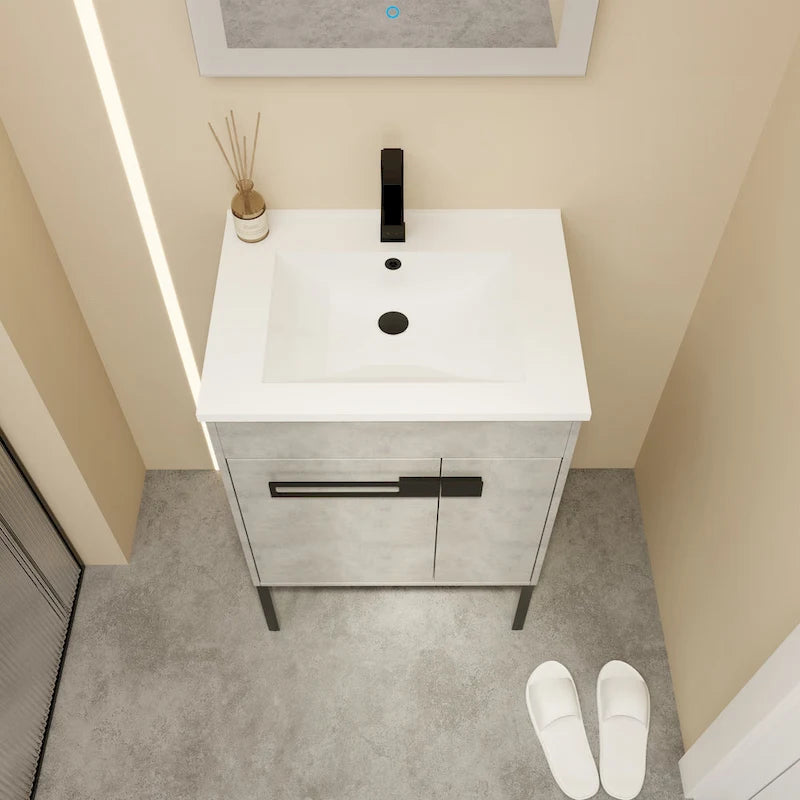 24 Inch/30 Inch /36 Inch Bathroom Vanity W/Sink Freestanding/Wall Mounted Vanity Ceramic Sink Set With Adjustable Shelf