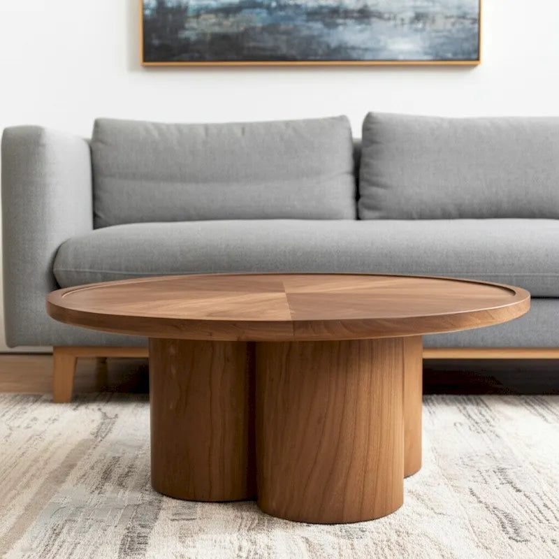 Table basse à piédestal ronde en bois massif naturel de 39 po - 39,25x16,5x39,25
