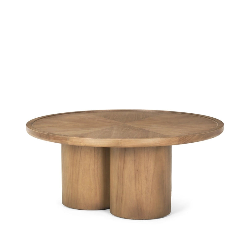 Table basse à piédestal ronde en bois massif naturel de 39 po - 39,25x16,5x39,25