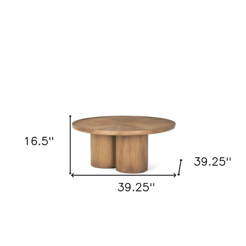 Table basse à piédestal ronde en bois massif naturel de 39 po - 39,25x16,5x39,25