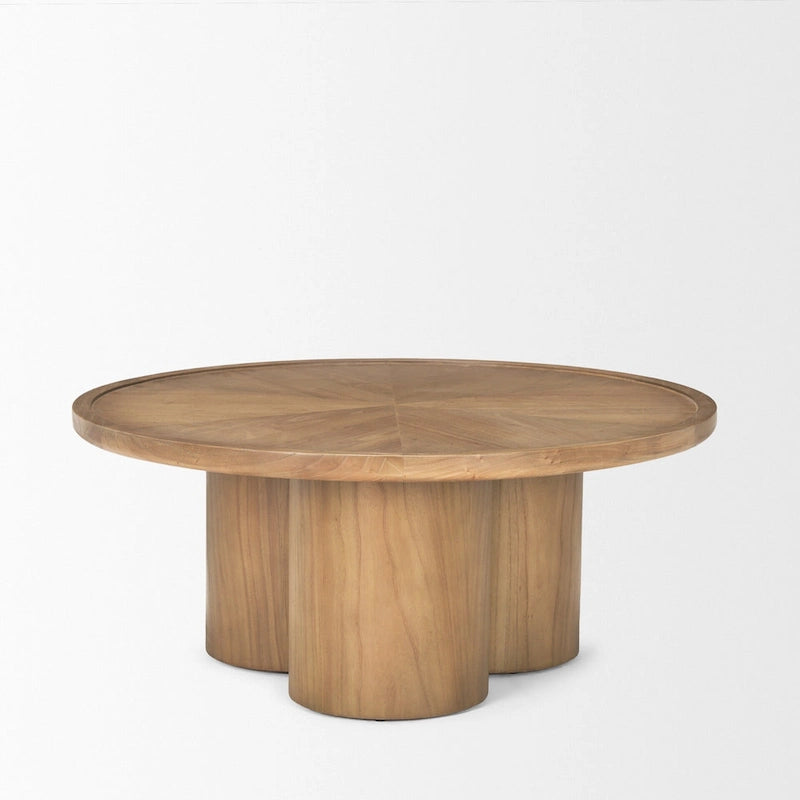 Table basse à piédestal ronde en bois massif naturel de 39 po - 39,25x16,5x39,25
