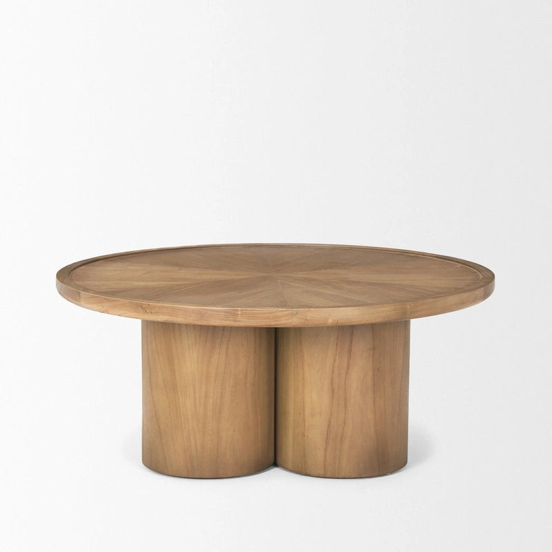 Table basse à piédestal ronde en bois massif naturel de 39 po - 39,25x16,5x39,25