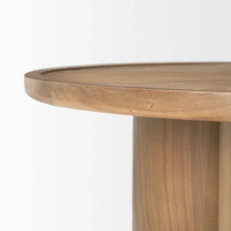 Table basse à piédestal ronde en bois massif naturel de 39 po - 39,25x16,5x39,25