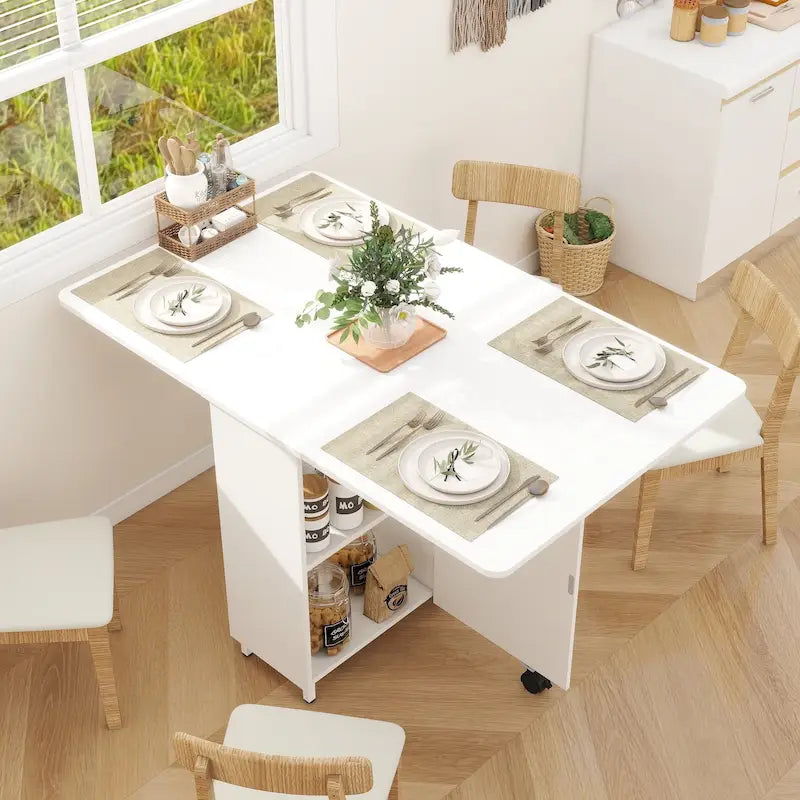 Table de salle à manger pliable style ferme moderne avec meuble de rangement