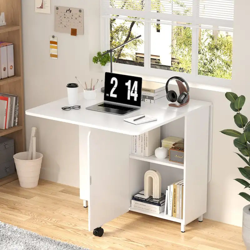 Table de salle à manger pliable style ferme moderne avec meuble de rangement