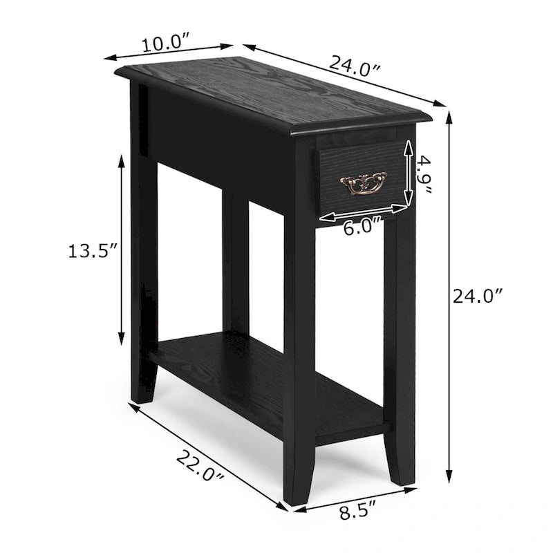 Table d'appoint de canapé à 2 niveaux, table de chevet étroite avec tiroir