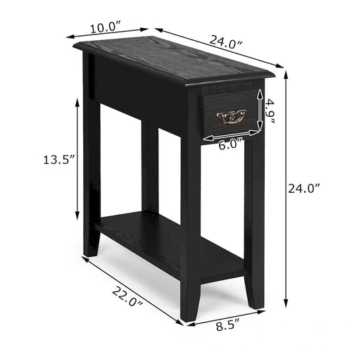 Table d'appoint de canapé à 2 niveaux, table de chevet étroite avec tiroir