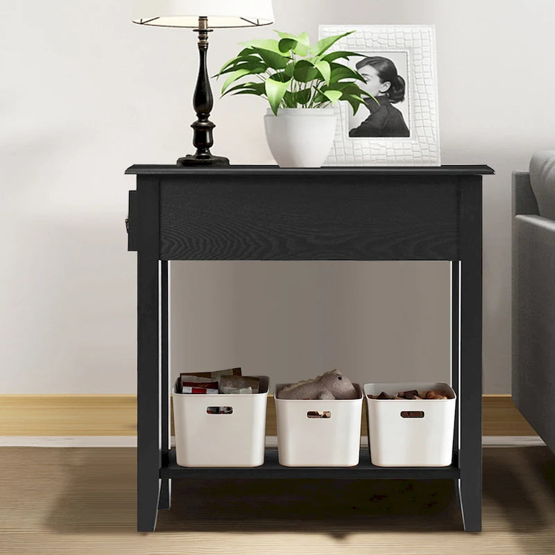 Table d'appoint de canapé à 2 niveaux, table de chevet étroite avec tiroir