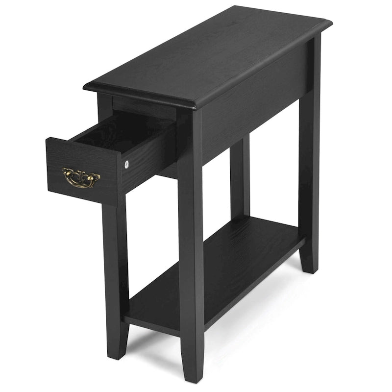 Table d'appoint de canapé à 2 niveaux, table de chevet étroite avec tiroir