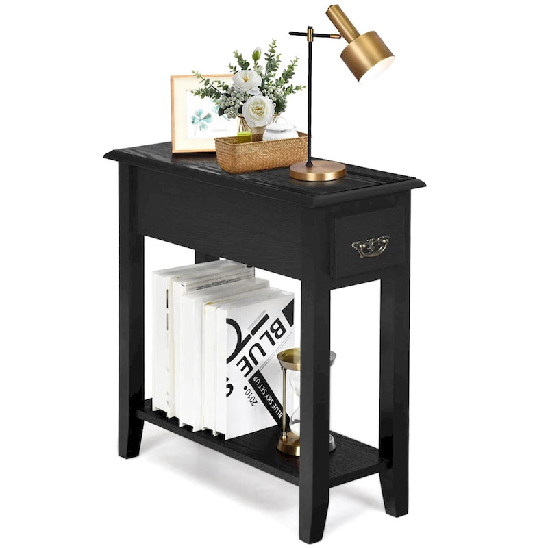 Table d'appoint de canapé à 2 niveaux, table de chevet étroite avec tiroir