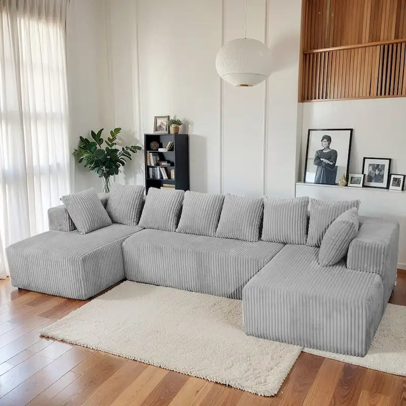 Canapé d'angle moderne en velours côtelé de 130 po en forme de U avec design réversible pour salon