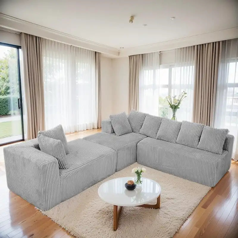 Canapé d'angle moderne en velours côtelé de 130 po en forme de U avec design réversible pour salon