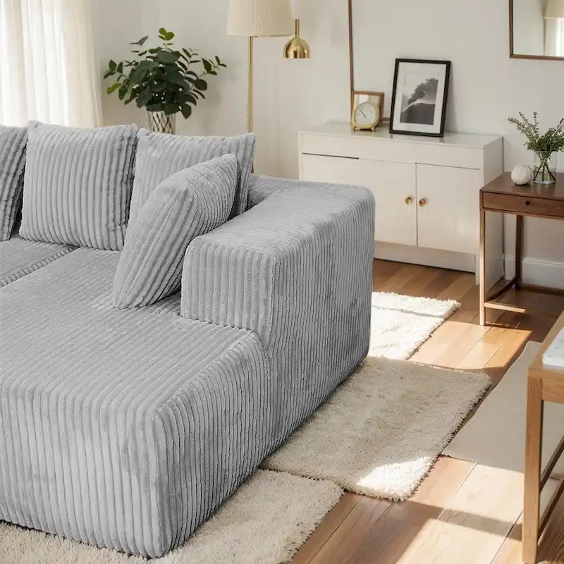 Canapé d'angle moderne en velours côtelé de 130 po en forme de U avec design réversible pour salon