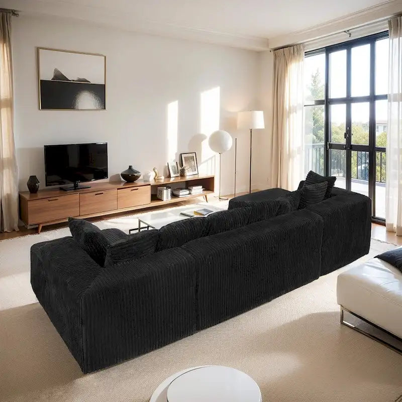 Canapé d'angle moderne en velours côtelé de 130 po en forme de U avec design réversible pour salon