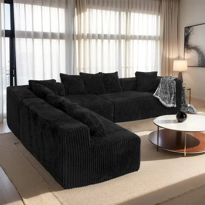 Canapé d'angle moderne en velours côtelé de 130 po en forme de U avec design réversible pour salon