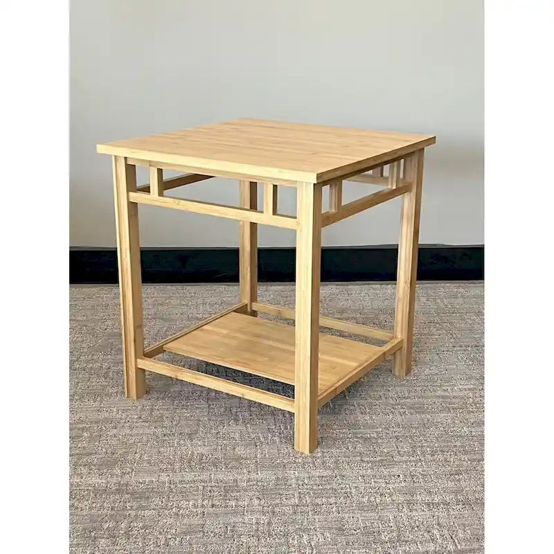 Table d'appoint Zen Japandi en bois naturel avec étagère de rangement ouverte