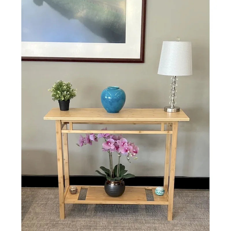 Table d'appoint Zen Japandi en bois naturel avec étagère de rangement ouverte