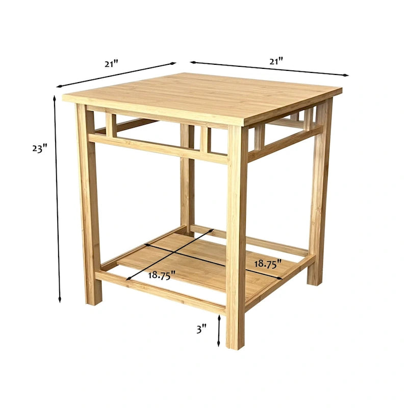 Table d'appoint Zen Japandi en bois naturel avec étagère de rangement ouverte
